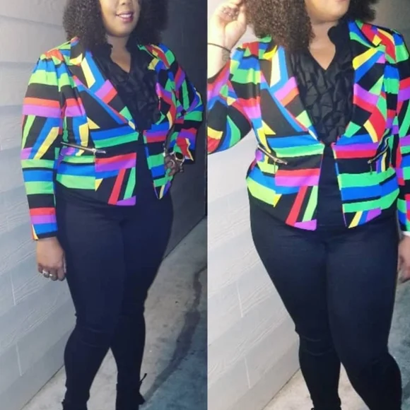 Colorful Striped Women's Blazer - Picture 2 of 5